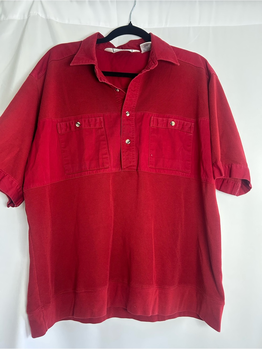 Vintage Men's Red Short-Sleeve Polo Shirt with Chest Pockets